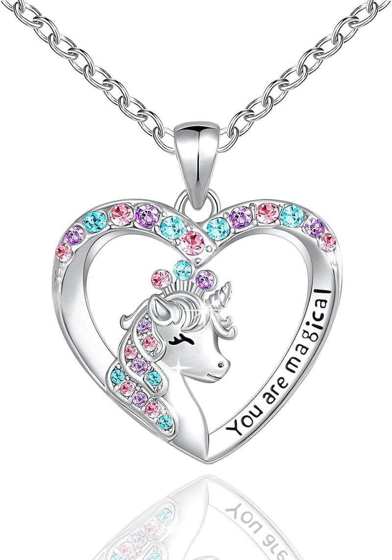 Luckilemon You are Magical Unicorn Necklace for Girls Crystal love heart Pendant Necklaces Jewelry Gifts for Girls Daughter Granddaughter Niece Birthday christmas - Image 1